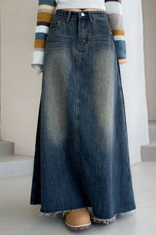 Patchwork High Waist Regular Denim Skirts