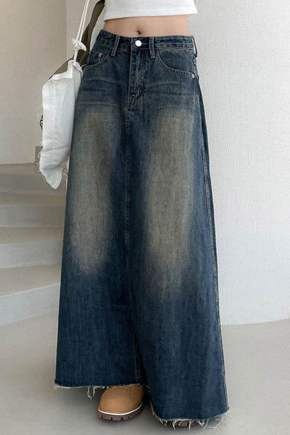 Patchwork High Waist Regular Denim Skirts