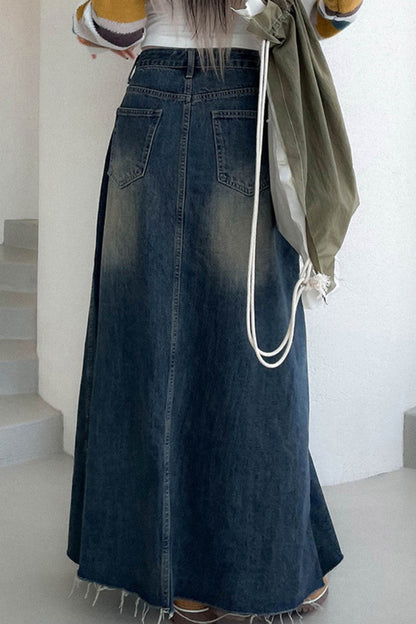 Patchwork High Waist Regular Denim Skirts
