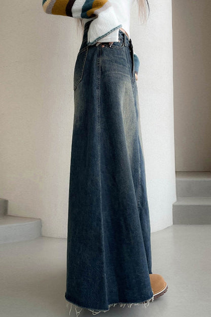 Patchwork High Waist Regular Denim Skirts