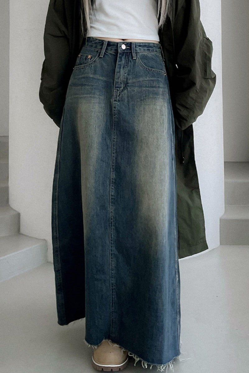Patchwork High Waist Regular Denim Skirts
