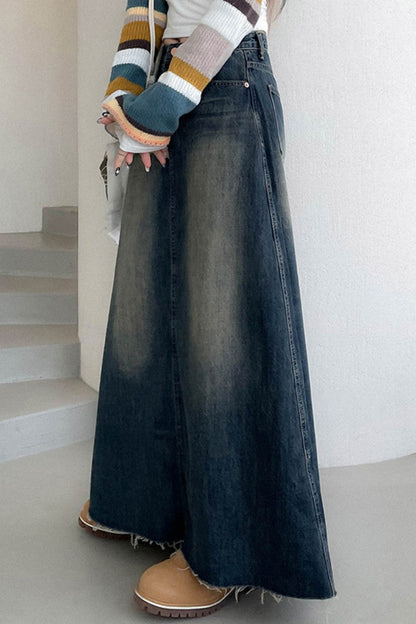 Patchwork High Waist Regular Denim Skirts
