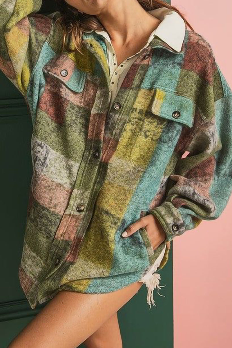 Color Block Contrast Turndown Collar Blouses(3 Colors)