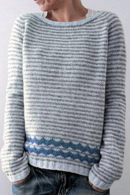 Color Block Contrast O Neck Sweaters(8 Colors)