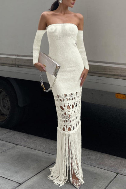 Tassel Hollowed Out Backless Off the Shoulder Long Dress Dresses