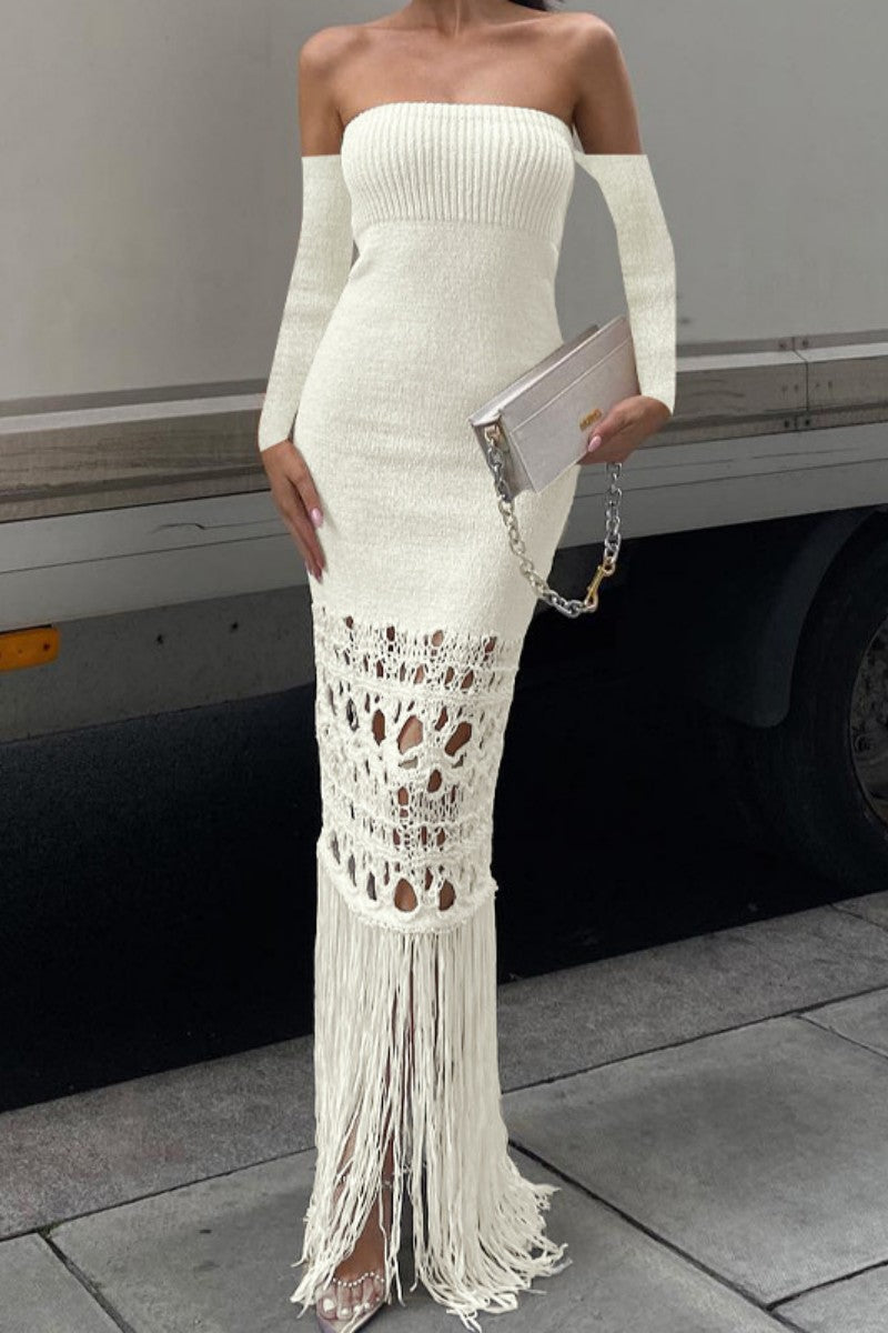 Tassel Hollowed Out Backless Off the Shoulder Long Dress Dresses