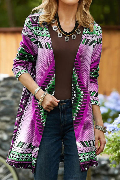College Geometric Printing Cardigan Collar Outerwear(5 Colors)