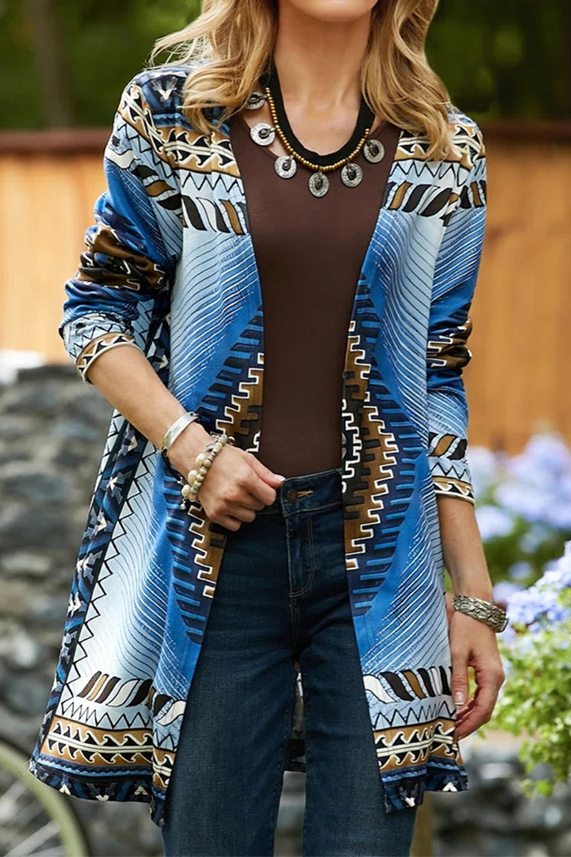 College Geometric Printing Cardigan Collar Outerwear(5 Colors)