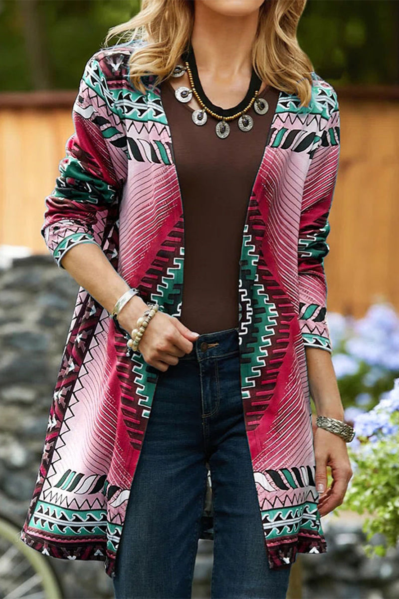 College Geometric Printing Cardigan Collar Outerwear(5 Colors)