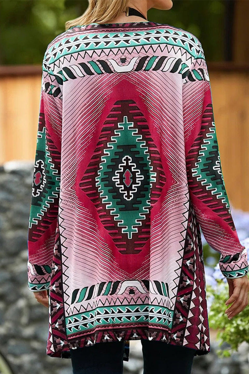 College Geometric Printing Cardigan Collar Outerwear(5 Colors)