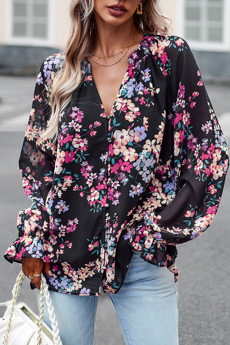 Sweet Buttons V Neck Blouses(4 Colors)