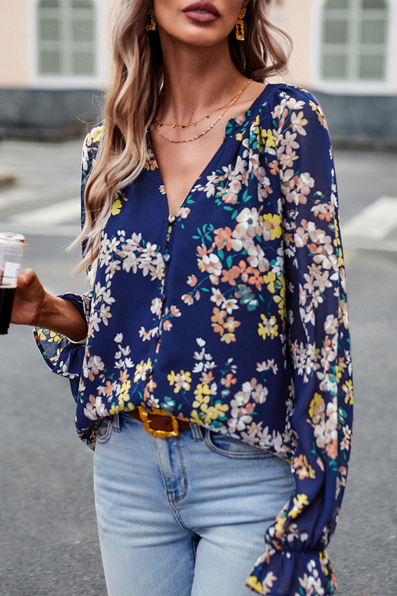 Sweet Buttons V Neck Blouses(4 Colors)