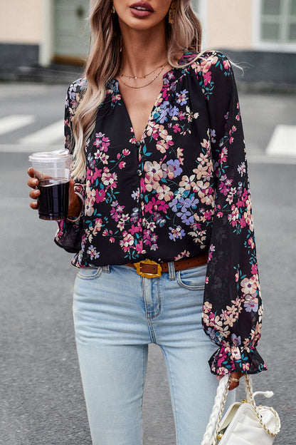 Sweet Buttons V Neck Blouses(4 Colors)
