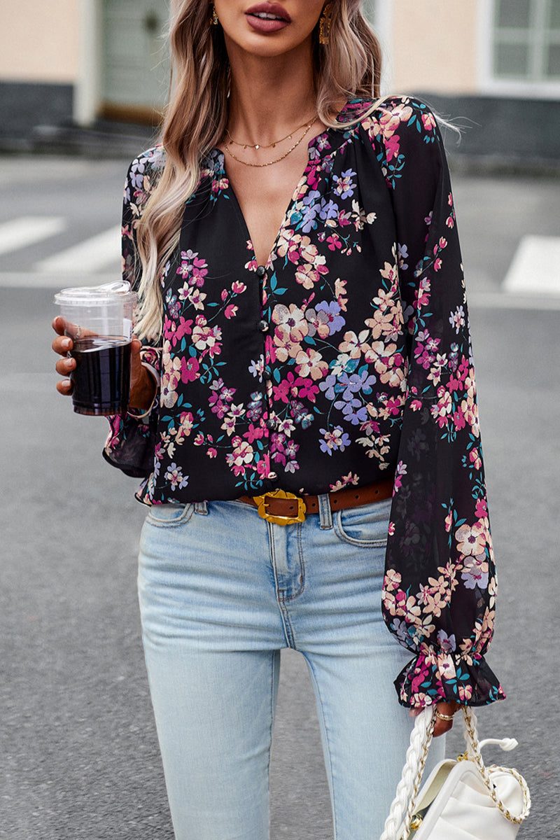 Sweet Buttons V Neck Blouses(4 Colors)