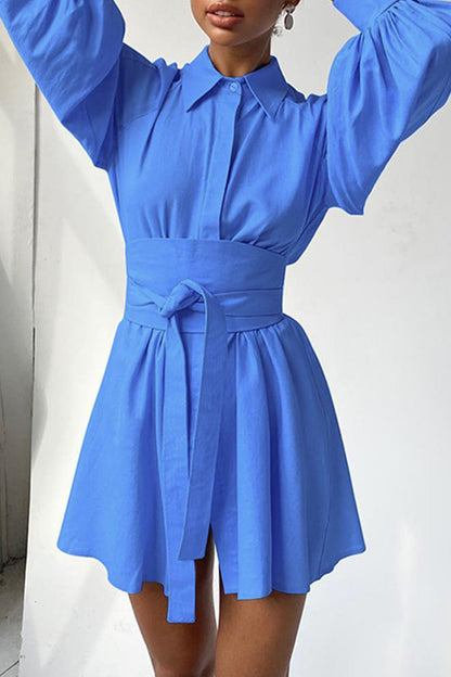 Work Bandage Turndown Collar Waist Skirt Dresses