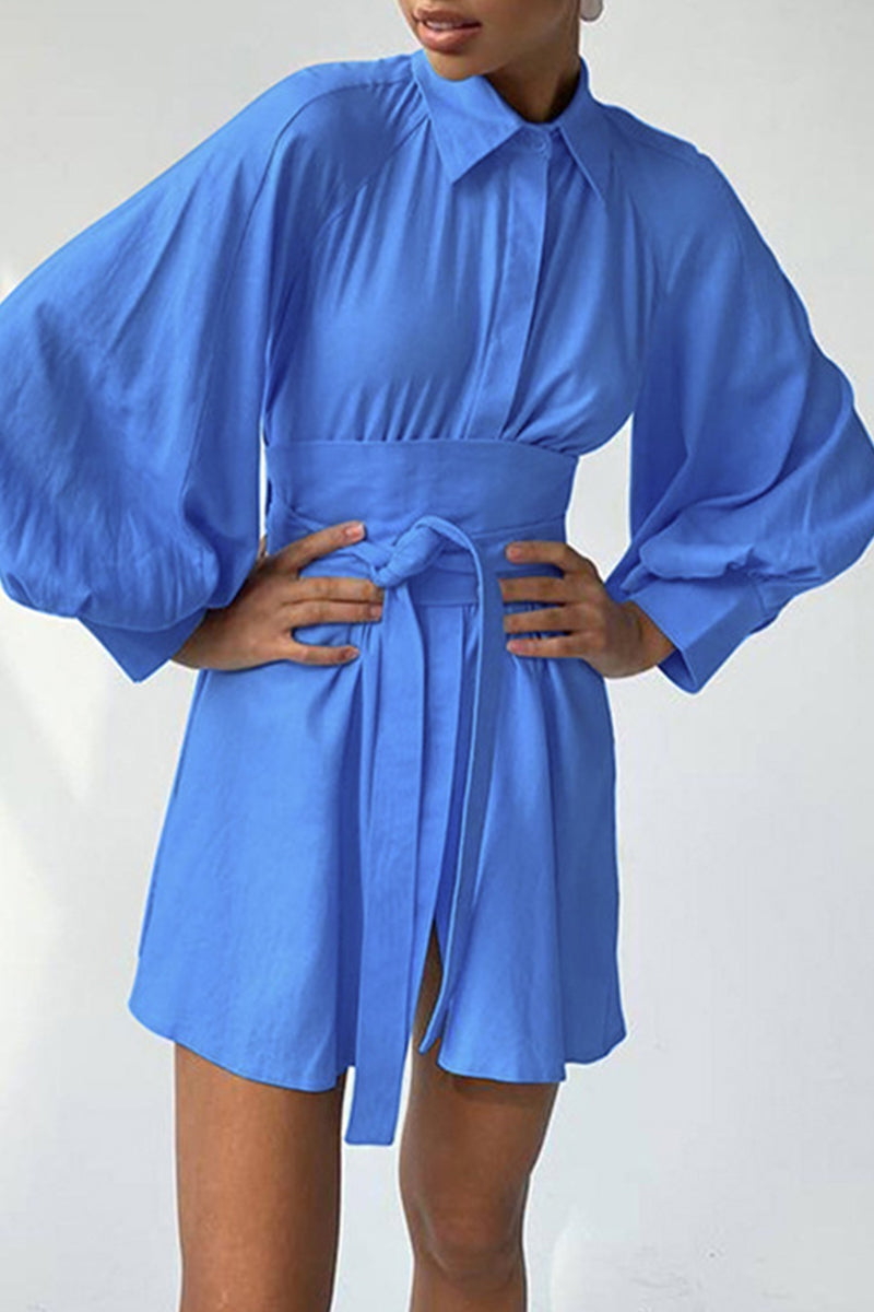 Work Bandage Turndown Collar Waist Skirt Dresses