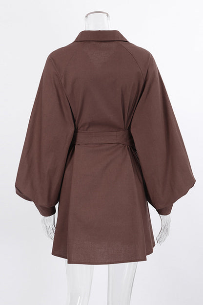 Work Bandage Turndown Collar Waist Skirt Dresses