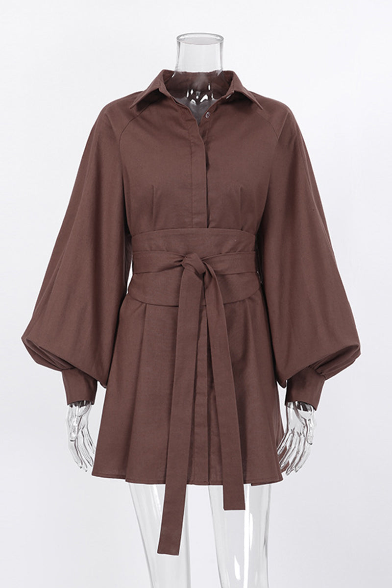Work Bandage Turndown Collar Waist Skirt Dresses