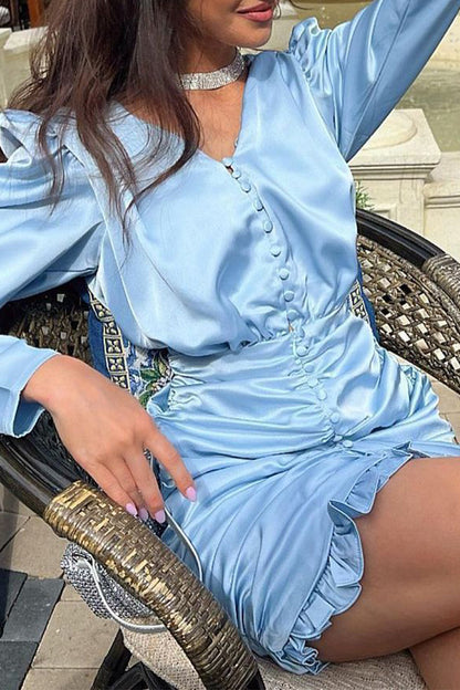 Fold V Neck Wrapped Skirt Dresses