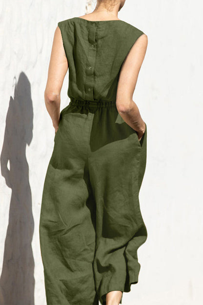 Simplicity Pocket O Neck Loose Jumpsuits
