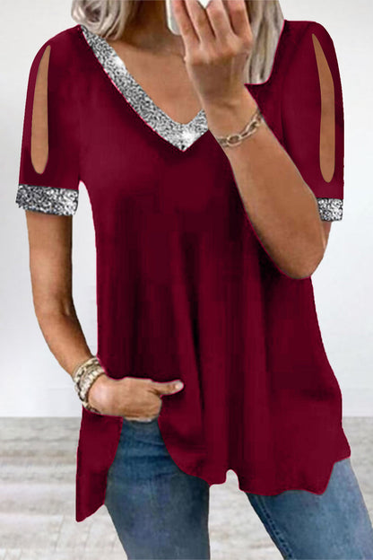 Sequins V Neck T-shirts