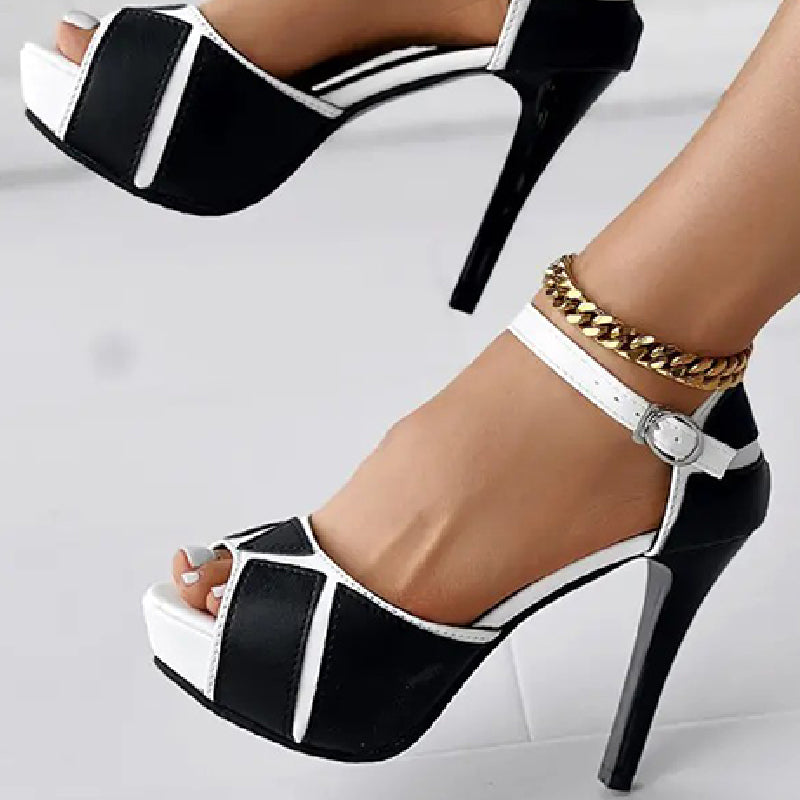 Patchwork Contrast Fish Mouth Out Door Shoes (heel Height 3.86in)