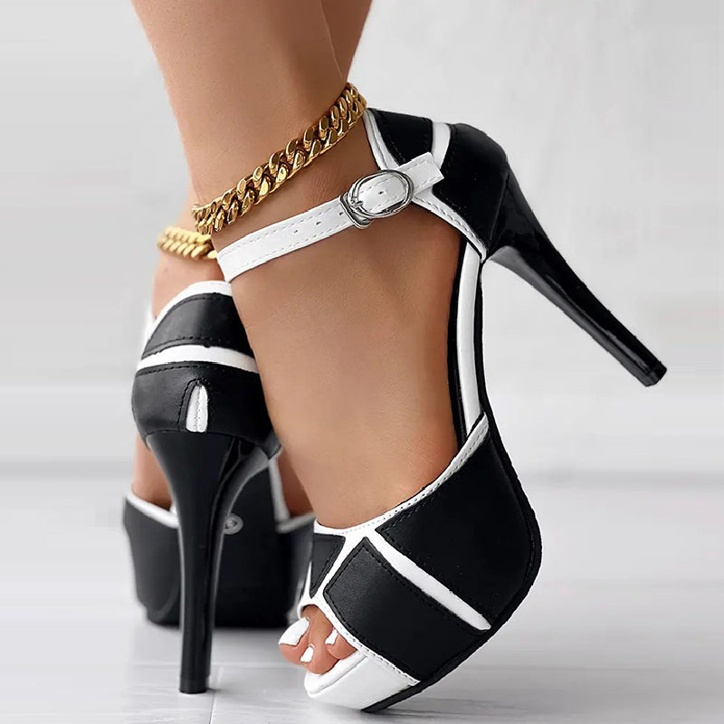 Patchwork Contrast Fish Mouth Out Door Shoes (heel Height 3.86in)
