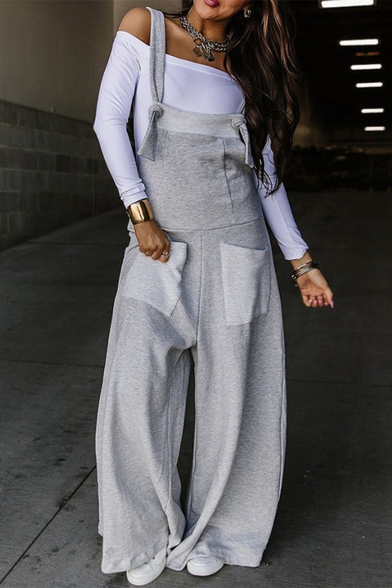 Pocket U Neck Loose Jumpsuits