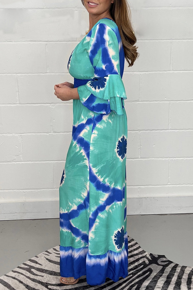 College Print Patchwork V Neck Loose Jumpsuits