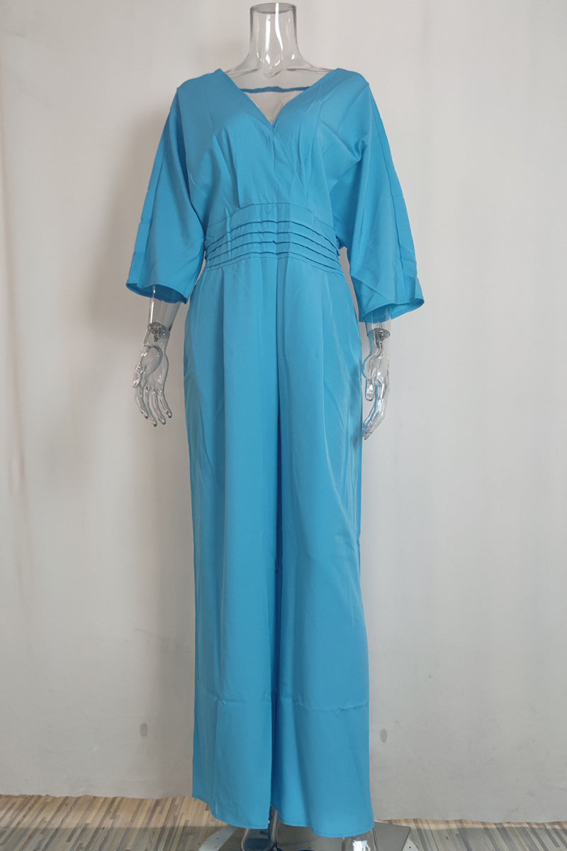 Fold V Neck Loose Jumpsuits(3 Colors)