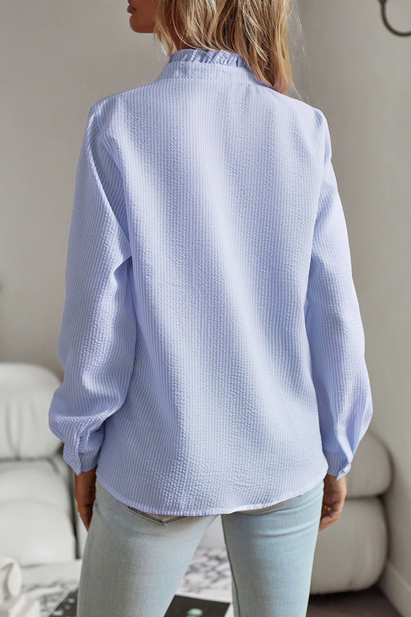 British Style Patchwork Lotus Leaf Collar Blouses(4 Colors)