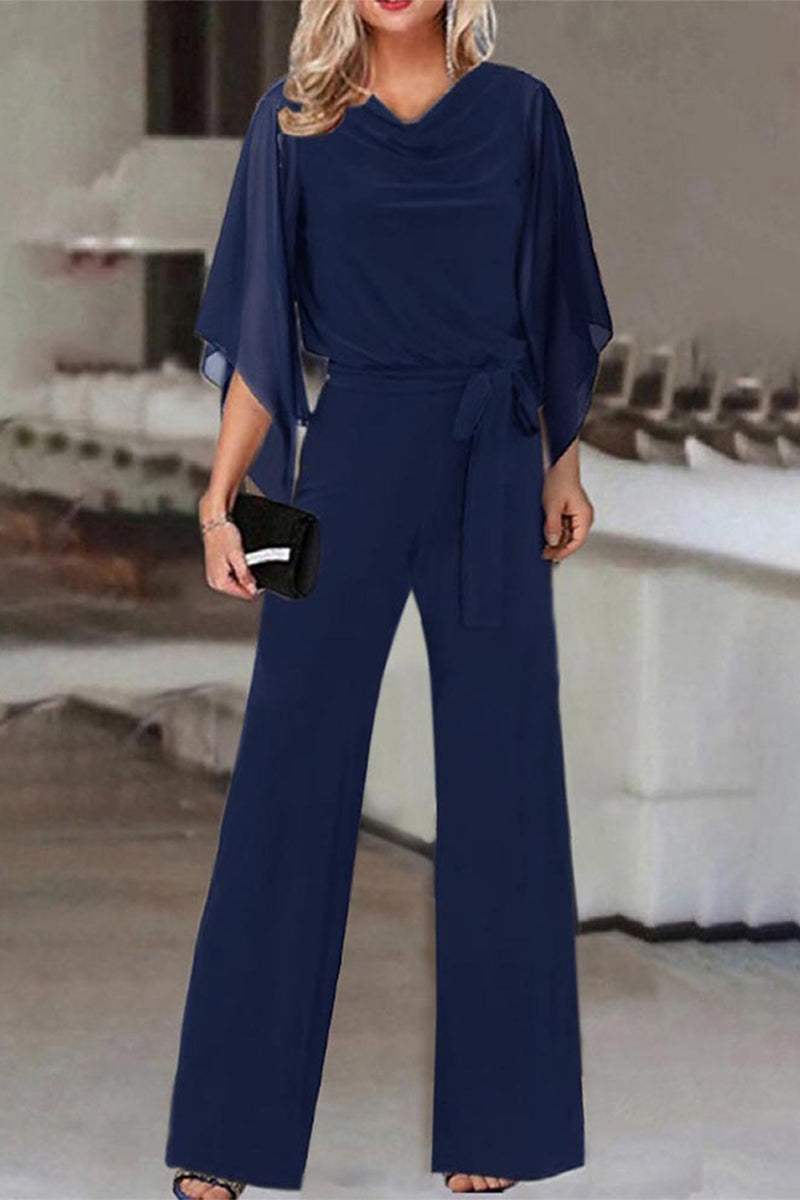 Bandage Asymmetrical Collar Straight Jumpsuits(4 Colors)