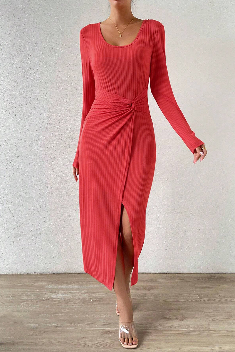 Slit Square Collar Wrapped Skirt Dresses