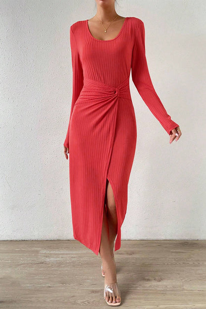 Slit Square Collar Wrapped Skirt Dresses