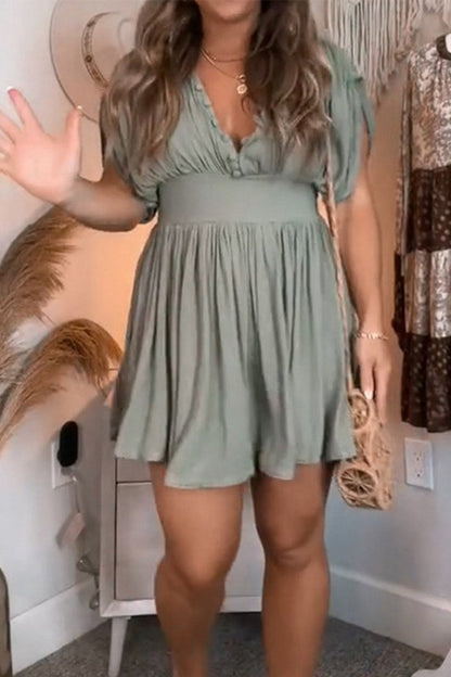 Fold V Neck Mini Dress Dresses(3 Colors)