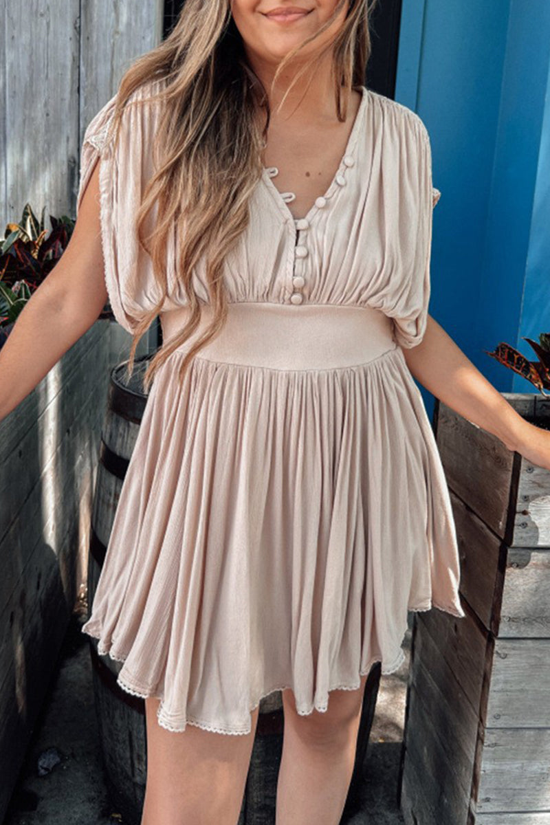 Fold V Neck Mini Dress Dresses(3 Colors)