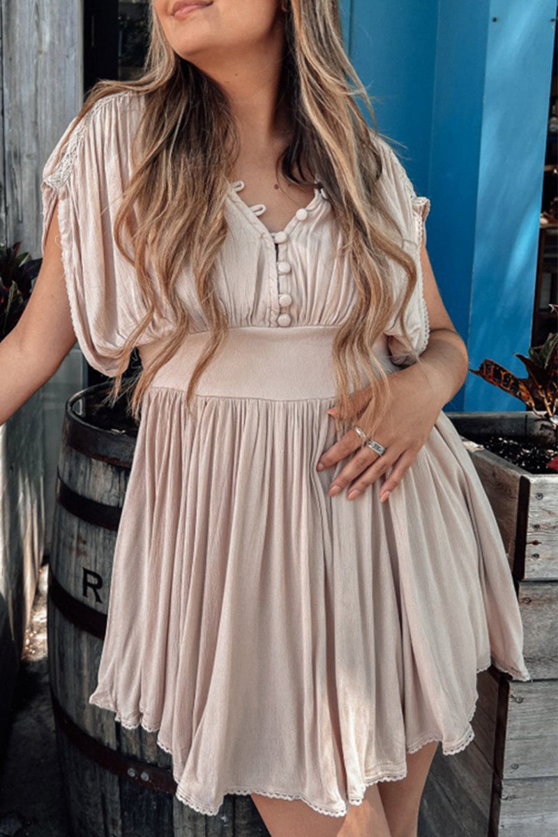 Fold V Neck Mini Dress Dresses(3 Colors)