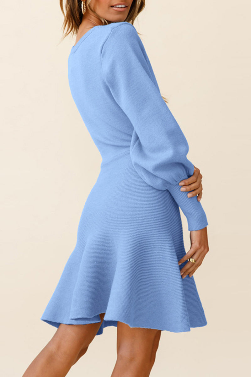 Patchwork O Neck Waist Skirt Dresses