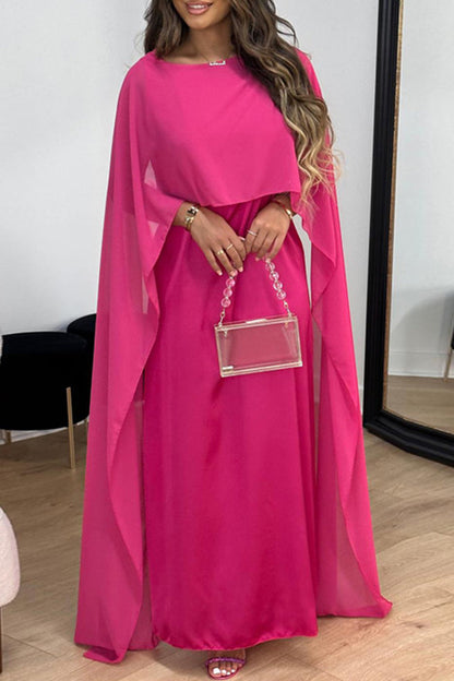 Patchwork Zipper O Neck Long Dresses(5 Colors)