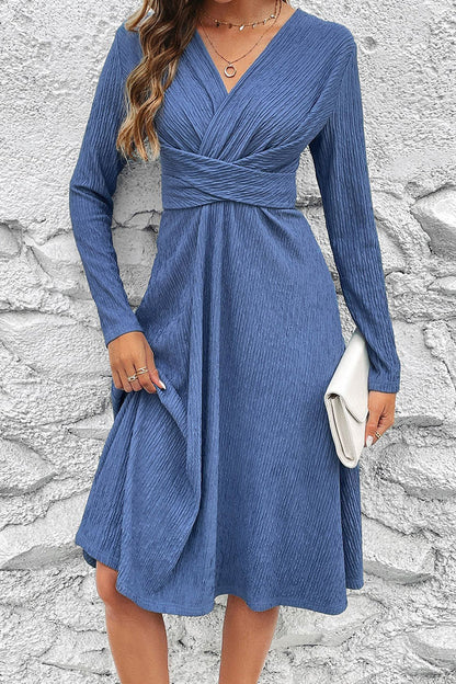 Fold V Neck Waist Skirt Dresses