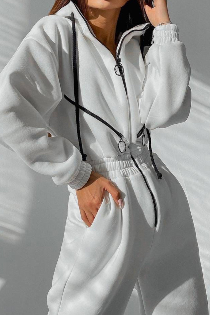 Street Patchwork Hooded Collar Jumpsuits(8 Colors)