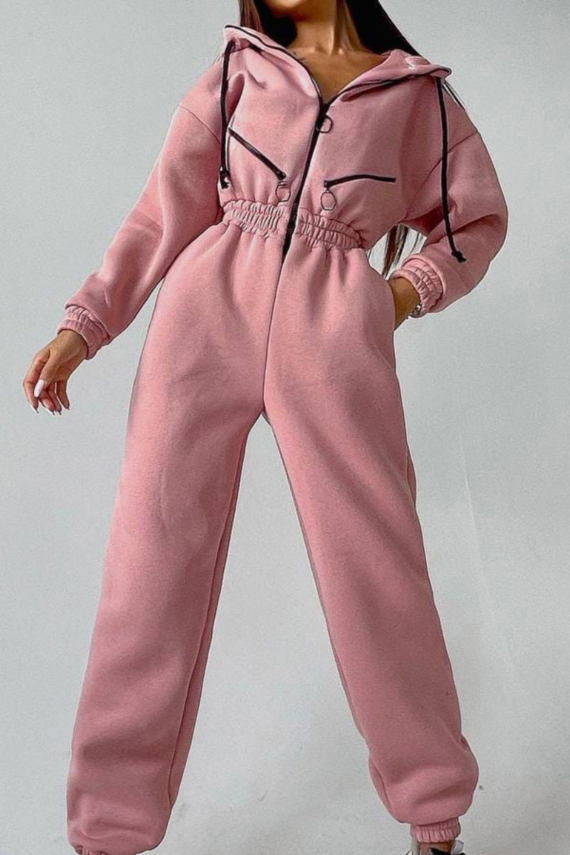 Street Patchwork Hooded Collar Jumpsuits(8 Colors)