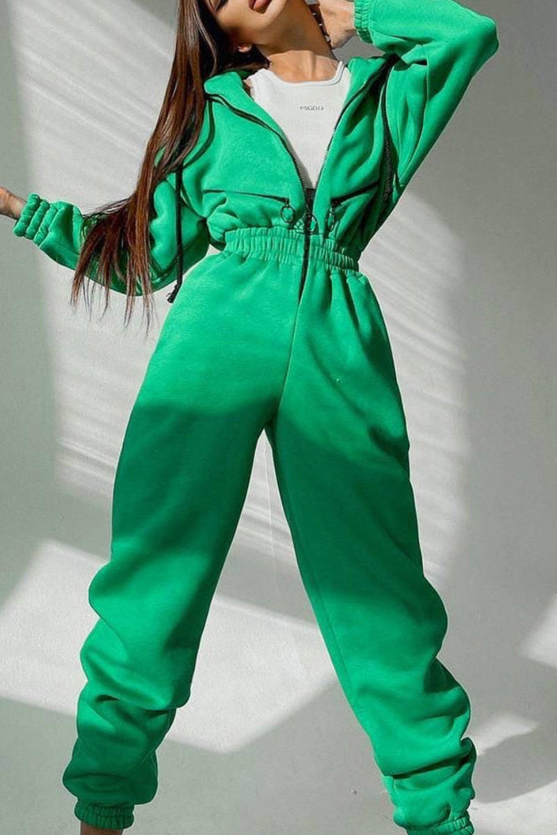 Street Patchwork Hooded Collar Jumpsuits(8 Colors)
