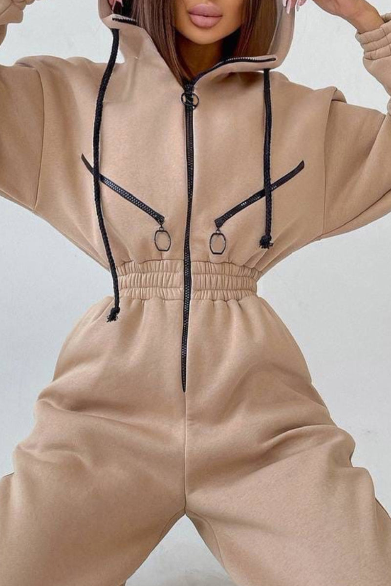 Street Patchwork Hooded Collar Jumpsuits(8 Colors)