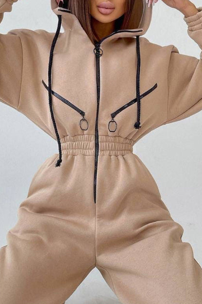 Street Patchwork Hooded Collar Jumpsuits(8 Colors)