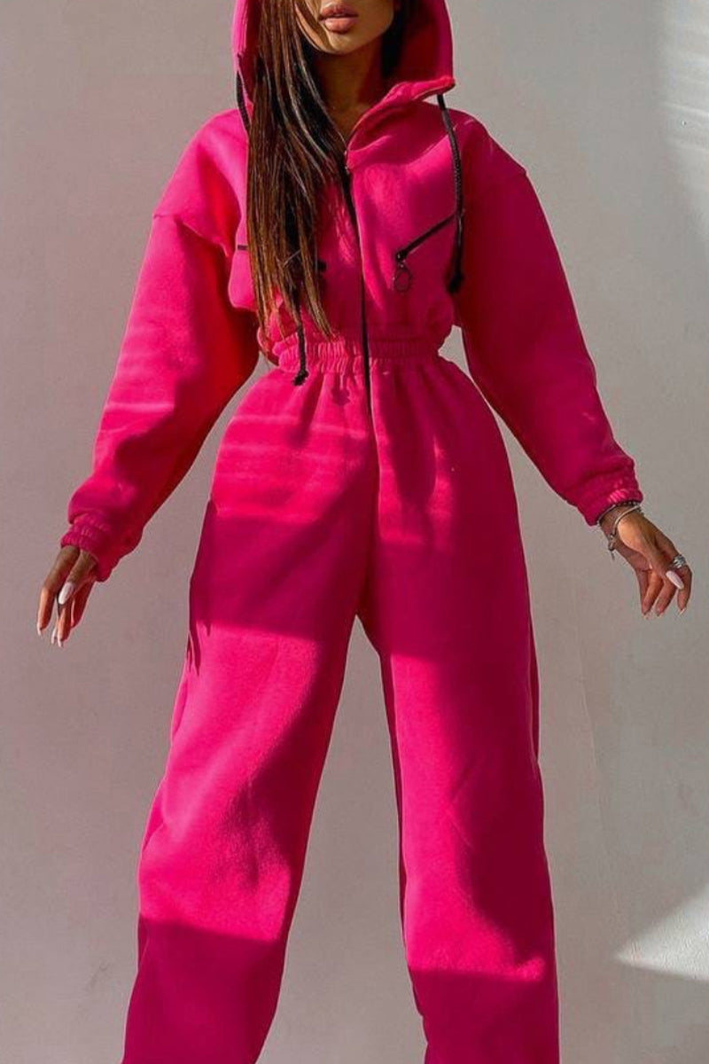 Street Patchwork Hooded Collar Jumpsuits(8 Colors)