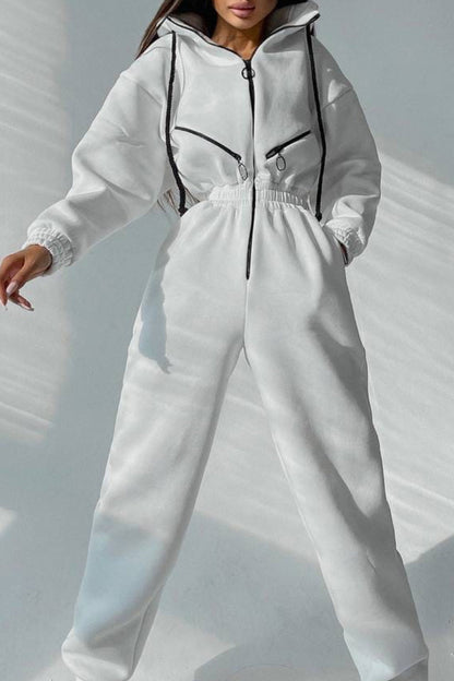 Street Patchwork Hooded Collar Jumpsuits(8 Colors)