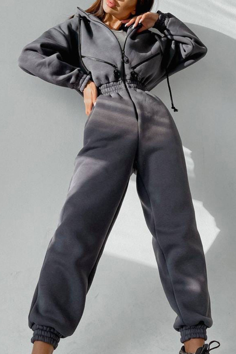 Street Patchwork Hooded Collar Jumpsuits(8 Colors)