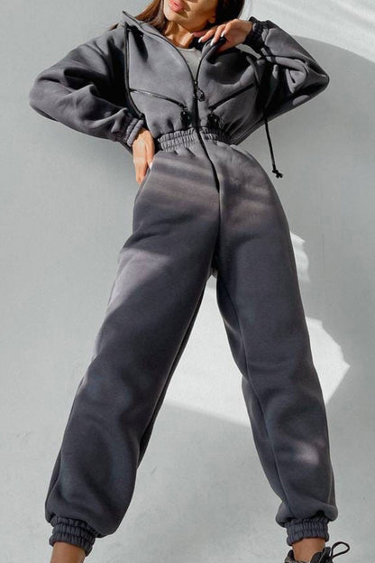 Street Patchwork Hooded Collar Jumpsuits(8 Colors)