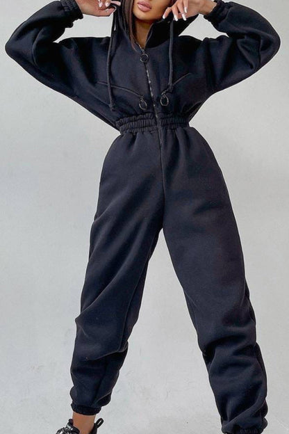 Street Patchwork Hooded Collar Jumpsuits(8 Colors)